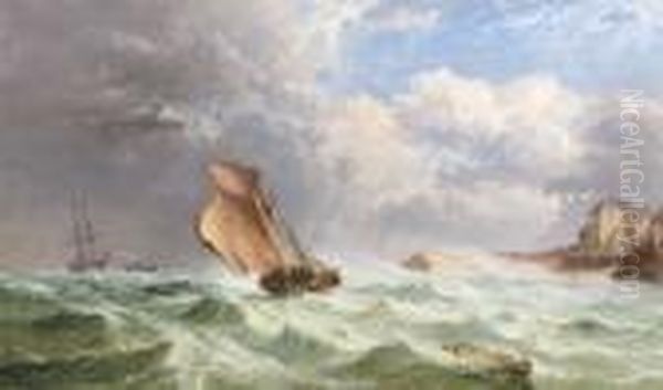 Rough Weather Off Newquay Cornwall Oil Painting by Arthur Joseph Meadows