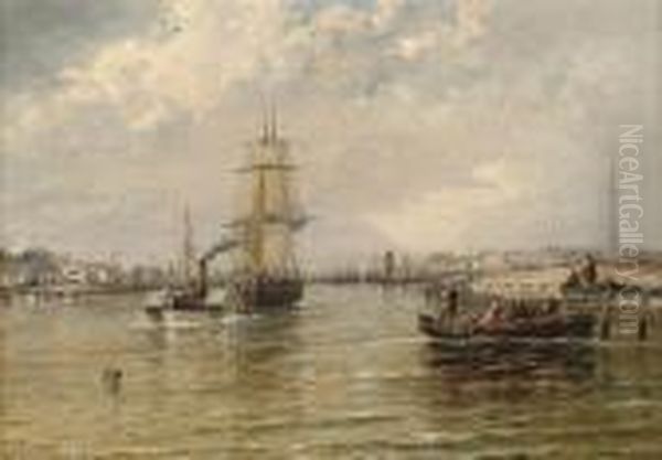 Yarmouth From Gorlestone Ferry Oil Painting by Arthur Joseph Meadows