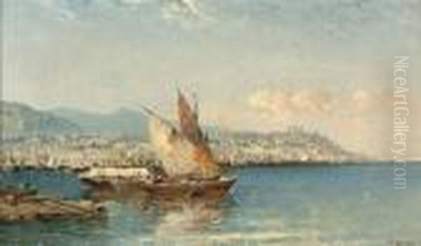 Fishermen On The Bay Of Genoa Oil Painting by Arthur Joseph Meadows