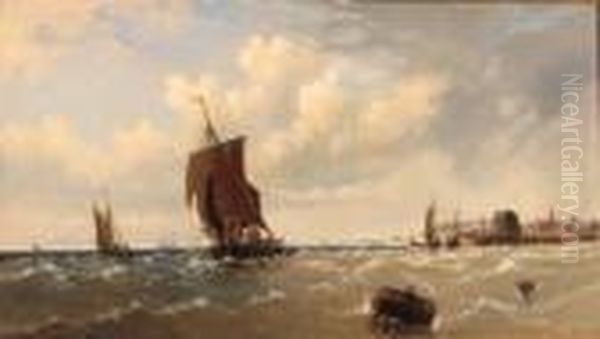 Shipping Off The Coast Oil Painting by Arthur Joseph Meadows