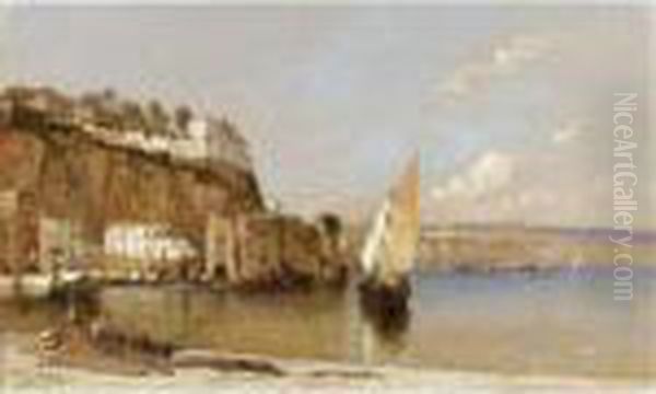 Veduta Di Porto Della Costiera Sorrentina Oil Painting by Arthur Joseph Meadows