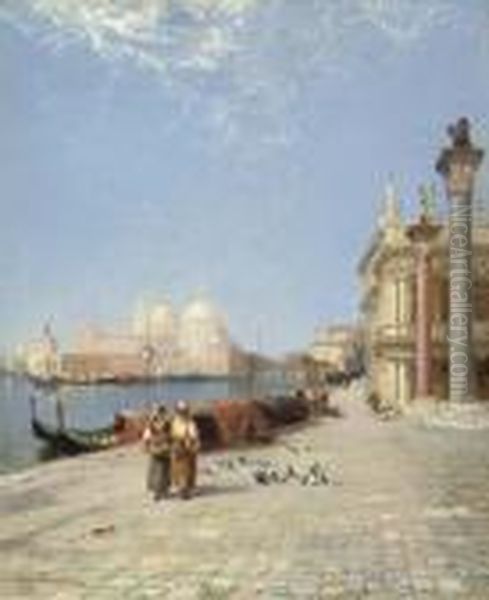 Venice - The Pigeons Of St Mark Oil Painting by Arthur Joseph Meadows