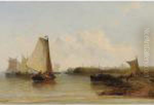 View Of Boats In Harbor Oil Painting by Arthur Joseph Meadows