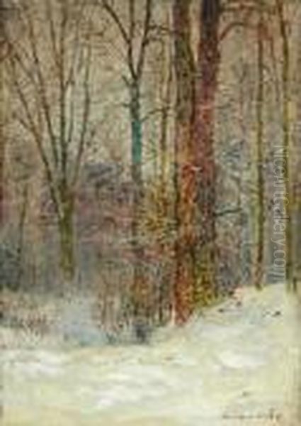 Snow Covered Forest Oil Painting by Laszlo Mednyanszky