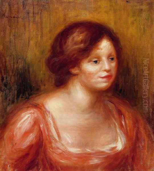 Bust Of A Woman In A Red Blouse Oil Painting by Pierre Auguste Renoir