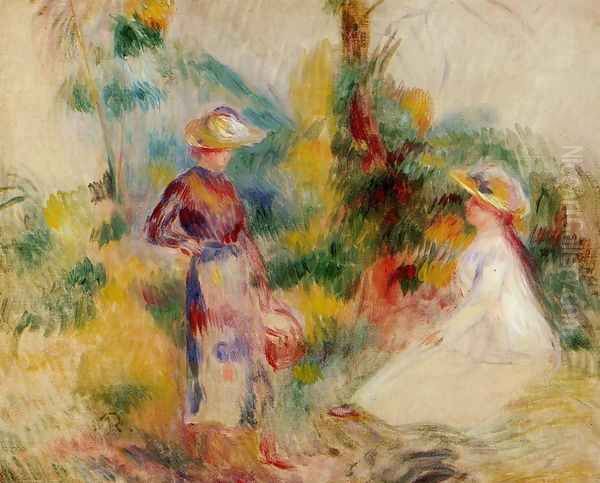 Two Women In A Garden2 Oil Painting by Pierre Auguste Renoir