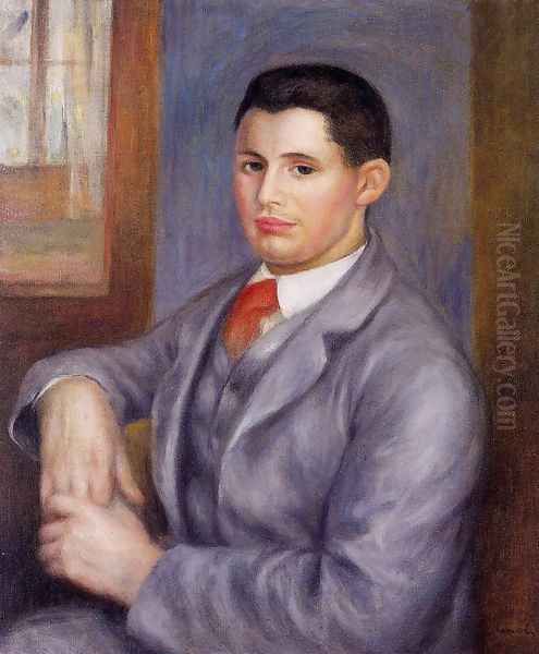 Young Man In A Red Tie Oil Painting by Pierre Auguste Renoir