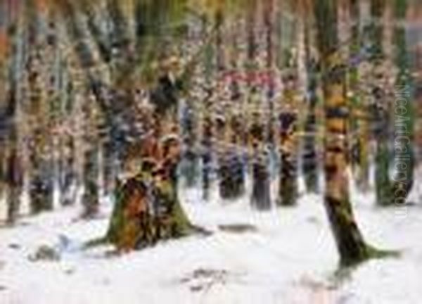 Winter Forest Oil Painting by Laszlo Mednyanszky