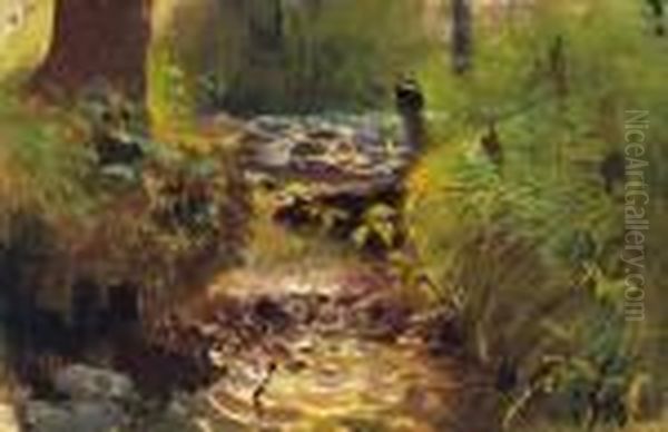 Small Stream Oil Painting by Laszlo Mednyanszky