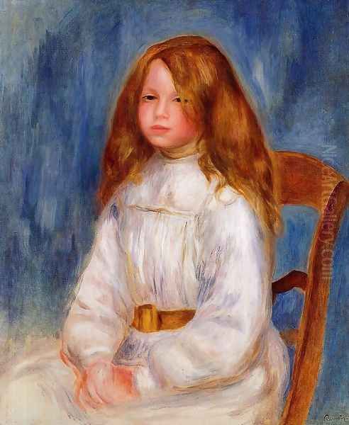 Seated Girl With Blue Background Oil Painting by Pierre Auguste Renoir