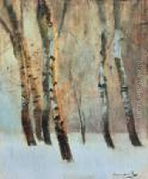 Winter Forest Oil Painting by Laszlo Mednyanszky