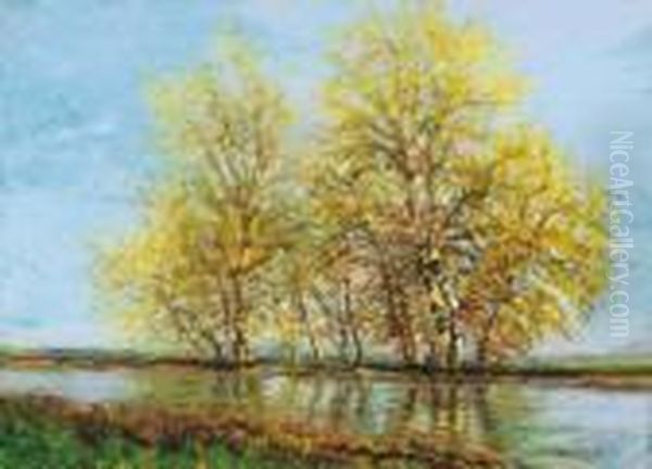 Early Spring (trees By The Water) Oil Painting by Laszlo Mednyanszky