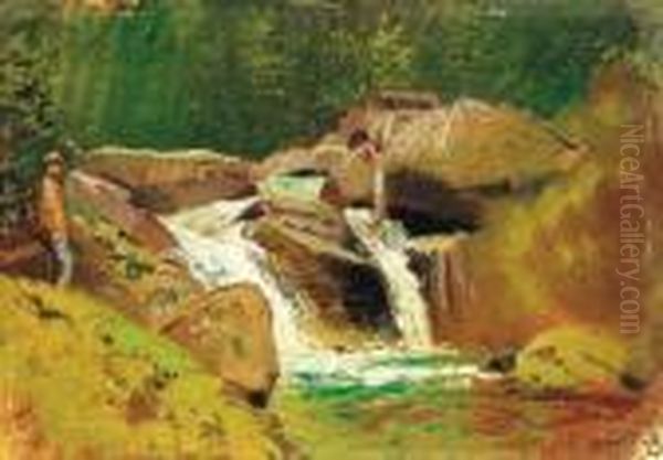 Waterfall Oil Painting by Laszlo Mednyanszky