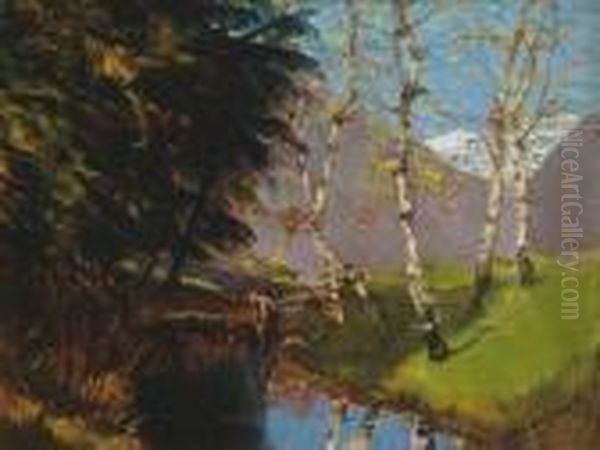 Birch Trees By The Brook Oil Painting by Laszlo Mednyanszky