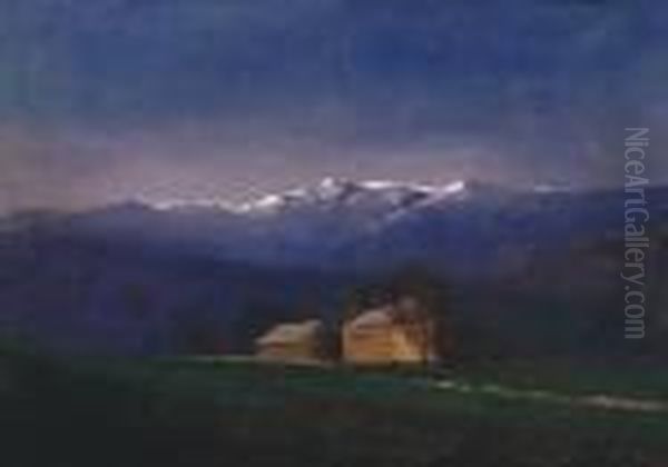 Evening Lights In The Tatra Mountains Oil Painting by Laszlo Mednyanszky