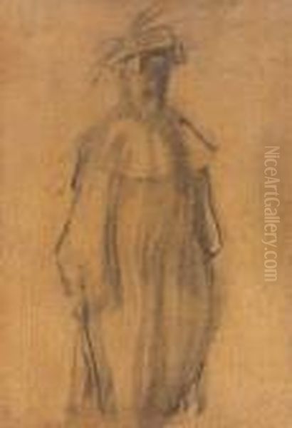 Standing Figure Oil Painting by Laszlo Mednyanszky