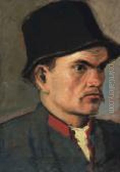 Boy Wearing A Hat (portrait Of A Man) Oil Painting by Laszlo Mednyanszky