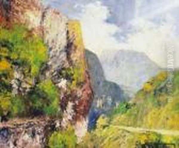 Mountain Landscape Oil Painting by Laszlo Mednyanszky