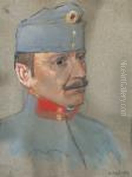 Head Of A Soldier Oil Painting by Laszlo Mednyanszky