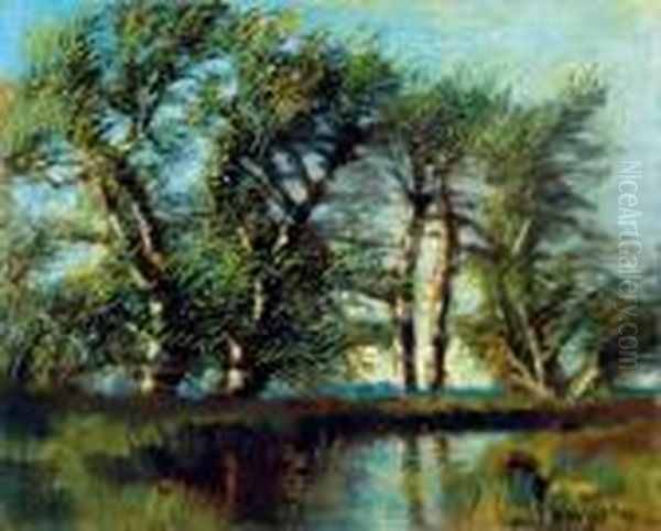 Brookside Trees Oil Painting by Laszlo Mednyanszky