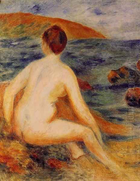 Nude Bather Seated By The Sea Oil Painting by Pierre Auguste Renoir