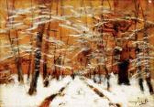 Winter Forest Oil Painting by Laszlo Mednyanszky