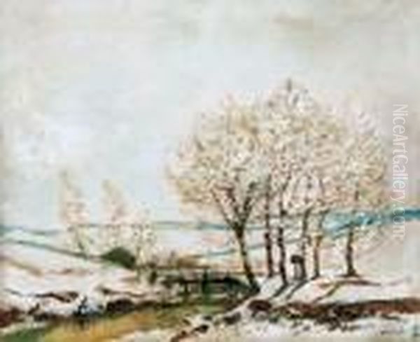 Winter Brookside Oil Painting by Laszlo Mednyanszky