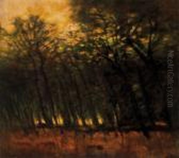 Forest Lights (fires In The Forest), About 1910 Oil Painting by Laszlo Mednyanszky