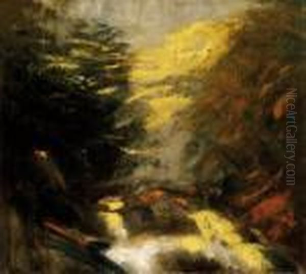 Babbling Brook In Dawning Lights Oil Painting by Laszlo Mednyanszky