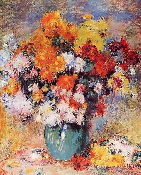 Vase Of Chrysanthemums Oil Painting by Pierre Auguste Renoir