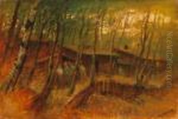 Soldiers In The Forest, About 1914-1918 Oil Painting by Laszlo Mednyanszky