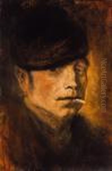 Boy In A Hat, About 1900 Oil Painting by Laszlo Mednyanszky