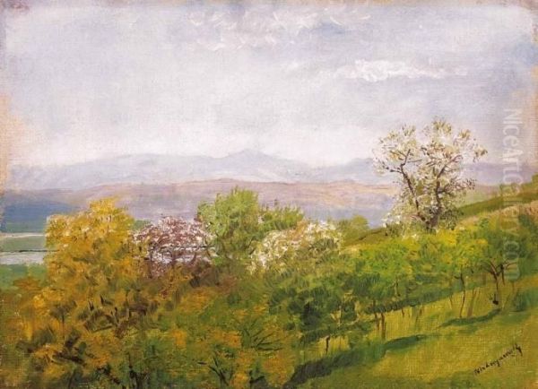 Spring Hillside Oil Painting by Laszlo Mednyanszky