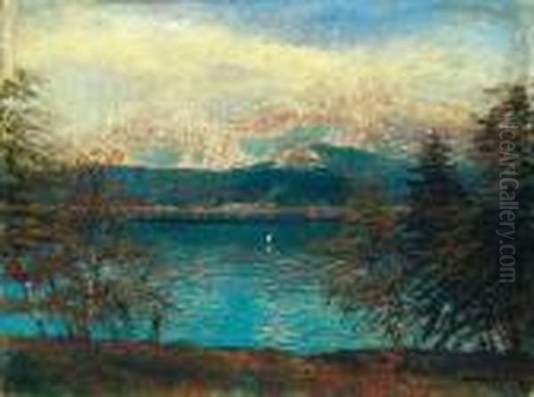 Tarn With A Sailing Boat Oil Painting by Laszlo Mednyanszky