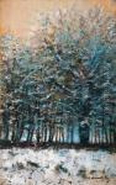 Snowy Trees Oil Painting by Laszlo Mednyanszky