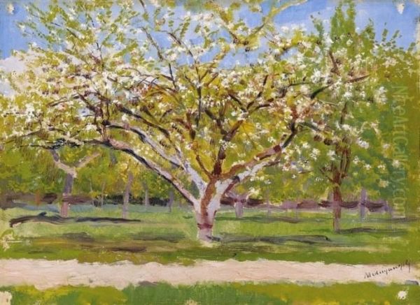 Trees Blossoming Oil Painting by Laszlo Mednyanszky