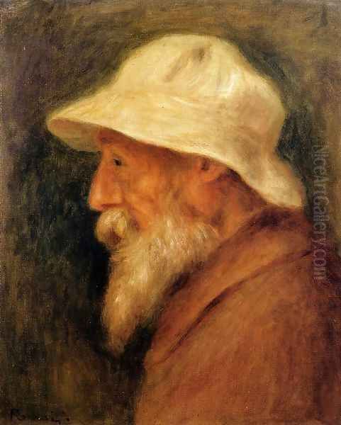 Self Portrait With A White Hat Oil Painting by Pierre Auguste Renoir