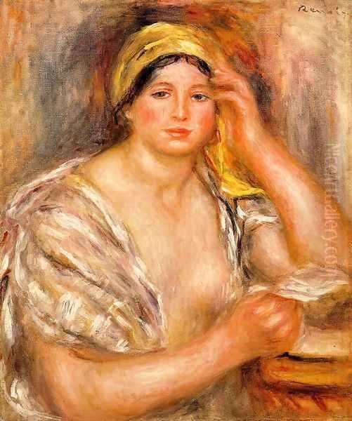 Woman With A Yellow Turban Oil Painting by Pierre Auguste Renoir