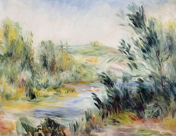 The Banks Of A River Rower In A Boat Oil Painting by Pierre Auguste Renoir