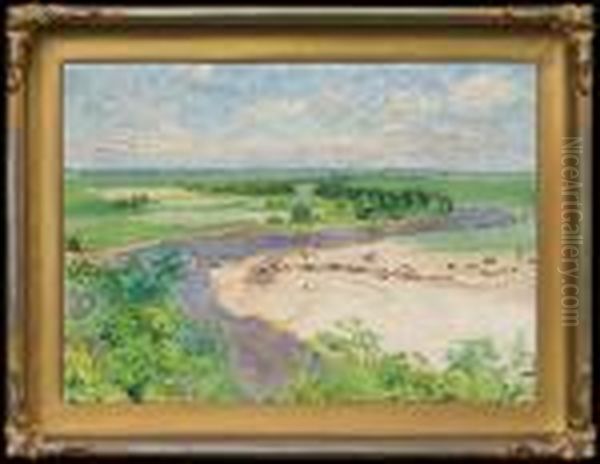 River Landscape Oil Painting by Jozef Mehoffer