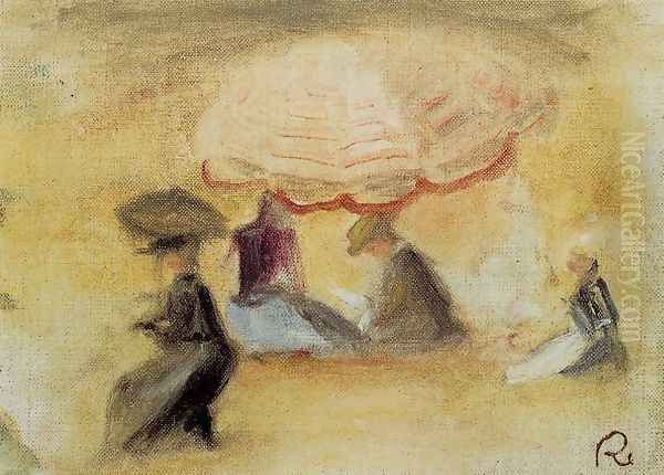 On The Beach Figures Under A Parasol Oil Painting by Pierre Auguste Renoir