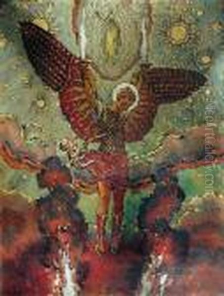 Archaniol Gabriel Oil Painting by Jozef Mehoffer