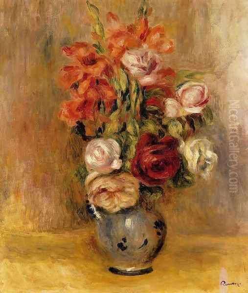 Vase Of Gladiolas And Roses Oil Painting by Pierre Auguste Renoir