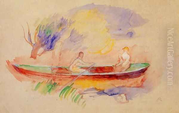 Two Women In A Rowboat Oil Painting by Pierre Auguste Renoir