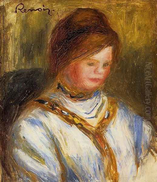 Woman In A Blue Blouse Oil Painting by Pierre Auguste Renoir