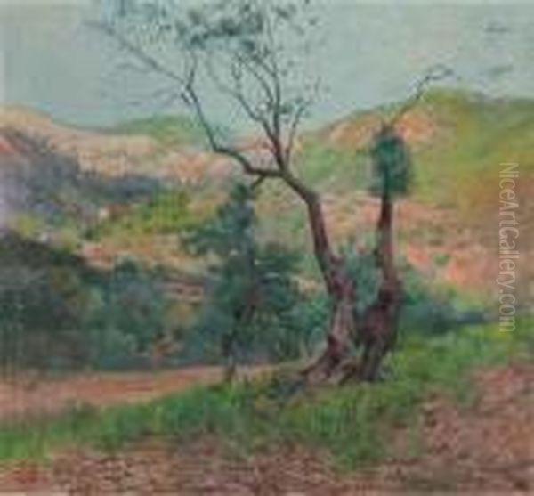 Tree In A Valley Landscape Oil Painting by Eliseu Meifren i Roig