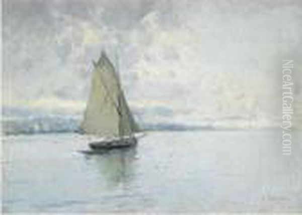 Marina Con Barco (seascape With Sailing Boat) Oil Painting by Eliseu Meifren i Roig