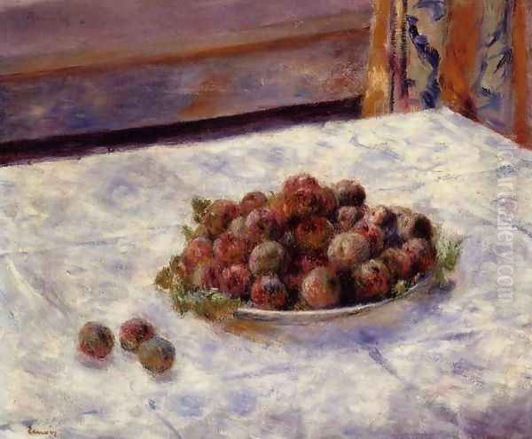 Still Life, a Plate of Plums Oil Painting by Pierre Auguste Renoir