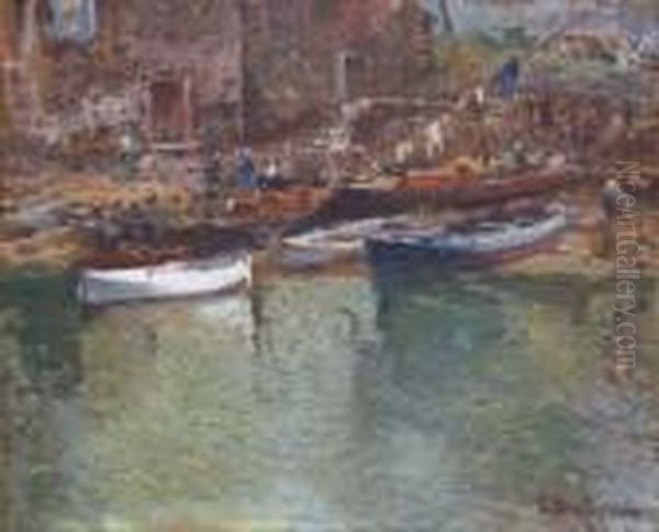 Barcas En Un Puerto Oil Painting by Eliseu Meifren i Roig