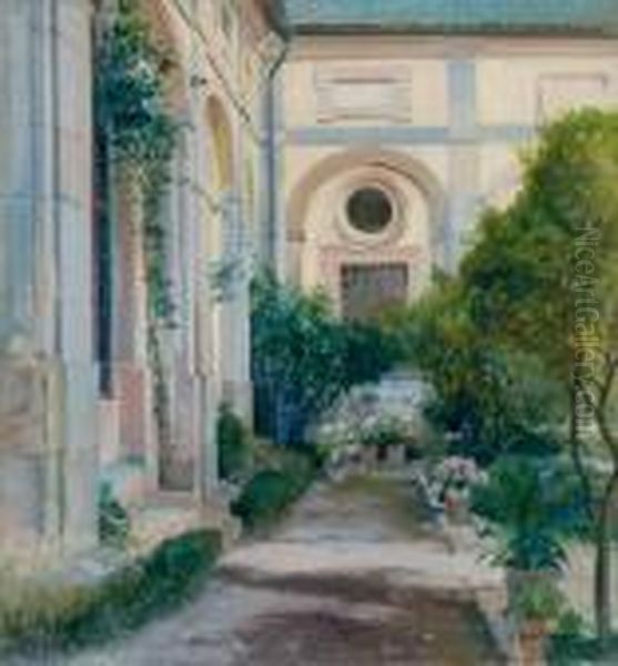 El Patio (the Courtyard) Oil Painting by Eliseu Meifren i Roig